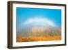 Canada, Manitoba, Whiteshell Provincial Park. Fogbow over forest in autumn colors.-Jaynes Gallery-Framed Photographic Print