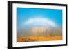 Canada, Manitoba, Whiteshell Provincial Park. Fogbow over forest in autumn colors.-Jaynes Gallery-Framed Photographic Print
