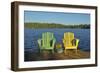 Canada, Manitoba, Whiteshell Provincial Park. Muskoka chairs on Star Lake dock.-Jaynes Gallery-Framed Photographic Print