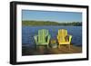 Canada, Manitoba, Whiteshell Provincial Park. Muskoka chairs on Star Lake dock.-Jaynes Gallery-Framed Photographic Print