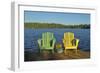 Canada, Manitoba, Whiteshell Provincial Park. Muskoka chairs on Star Lake dock.-Jaynes Gallery-Framed Photographic Print