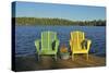 Canada, Manitoba, Whiteshell Provincial Park. Muskoka chairs on Star Lake dock.-Jaynes Gallery-Stretched Canvas