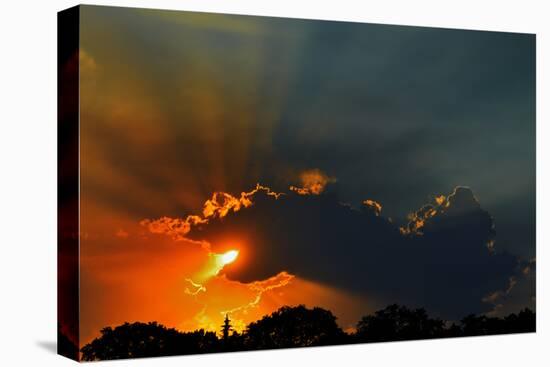 Canada, Manitoba, Winnipeg. God rays burst through clouds.-Jaynes Gallery-Stretched Canvas