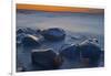 Canada, Manitoba, Winnipeg. Waves on shoreline rocks of Lake Winnipeg at dusk.-Jaynes Gallery-Framed Photographic Print