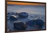 Canada, Manitoba, Winnipeg. Waves on shoreline rocks of Lake Winnipeg at dusk.-Jaynes Gallery-Framed Photographic Print