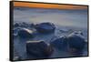 Canada, Manitoba, Winnipeg. Waves on shoreline rocks of Lake Winnipeg at dusk.-Jaynes Gallery-Framed Stretched Canvas