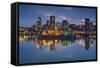 Canada, Montreal, Skyline and Old Port Along St. Lawrence River, Dusk-Walter Bibikow-Framed Stretched Canvas