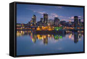 Canada, Montreal, Skyline and Old Port Along St. Lawrence River, Dusk-Walter Bibikow-Framed Stretched Canvas