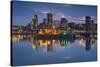 Canada, Montreal, Skyline and Old Port Along St. Lawrence River, Dusk-Walter Bibikow-Stretched Canvas