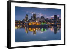 Canada, Montreal, Skyline and Old Port Along St. Lawrence River, Dusk-Walter Bibikow-Framed Photographic Print