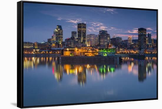 Canada, Montreal, Skyline and Old Port Along St. Lawrence River, Dusk-Walter Bibikow-Framed Stretched Canvas