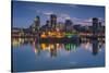 Canada, Montreal, Skyline and Old Port Along St. Lawrence River, Dusk-Walter Bibikow-Stretched Canvas