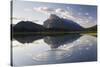 Canada, Mt Rundle, Vermillion Lake and Ripple-Peter Adams-Stretched Canvas