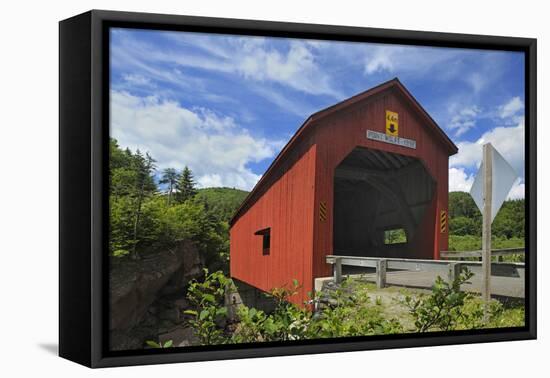 Canada, New Brunswick, Fundy National Park. Red covered bridge at Point Wolfe.-Jaynes Gallery-Framed Stretched Canvas