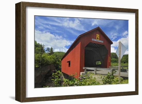 Canada, New Brunswick, Fundy National Park. Red covered bridge at Point Wolfe.-Jaynes Gallery-Framed Photographic Print