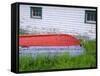 Canada, Newfoundland, Bauline East, Weathered Wooden Boat and Fishing Shed-John Barger-Framed Stretched Canvas