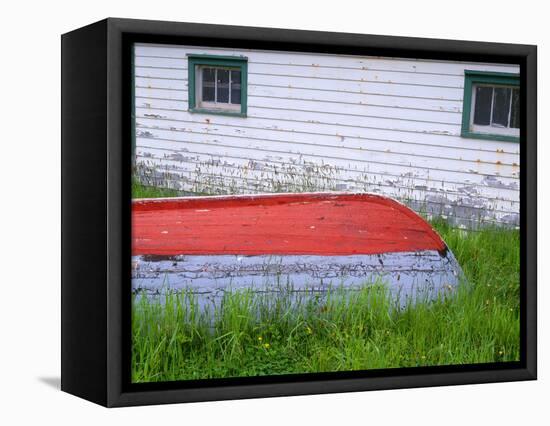 Canada, Newfoundland, Bauline East, Weathered Wooden Boat and Fishing Shed-John Barger-Framed Stretched Canvas