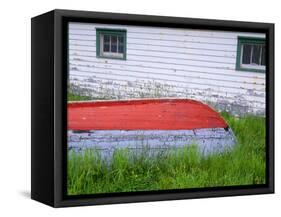 Canada, Newfoundland, Bauline East, Weathered Wooden Boat and Fishing Shed-John Barger-Framed Stretched Canvas