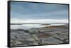 Canada, Nova Scotia, Blue Rocks. Coastal fishing village, rocky shoreline.-Walter Bibikow-Framed Stretched Canvas