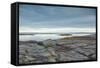 Canada, Nova Scotia, Blue Rocks. Coastal fishing village, rocky shoreline.-Walter Bibikow-Framed Stretched Canvas