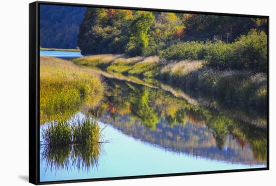 Canada, Nova Scotia, Cape Breton, Cabot Trail, Margaree river reflections-Patrick J. Wall-Framed Stretched Canvas