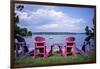 Canada, Nova Scotia, Mahone Bay, Colorful Adirondack Chairs Overlook the Calm Bay-Ann Collins-Framed Photographic Print