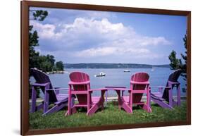 Canada, Nova Scotia, Mahone Bay, Colorful Adirondack Chairs Overlook the Calm Bay-Ann Collins-Framed Photographic Print