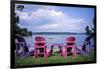 Canada, Nova Scotia, Mahone Bay, Colorful Adirondack Chairs Overlook the Calm Bay-Ann Collins-Framed Photographic Print