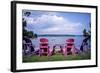 Canada, Nova Scotia, Mahone Bay, Colorful Adirondack Chairs Overlook the Calm Bay-Ann Collins-Framed Photographic Print