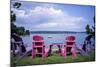 Canada, Nova Scotia, Mahone Bay, Colorful Adirondack Chairs Overlook the Calm Bay-Ann Collins-Mounted Photographic Print