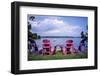 Canada, Nova Scotia, Mahone Bay, Colorful Adirondack Chairs Overlook the Calm Bay-Ann Collins-Framed Photographic Print