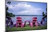 Canada, Nova Scotia, Mahone Bay, Colorful Adirondack Chairs Overlook the Calm Bay-Ann Collins-Mounted Photographic Print