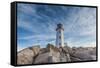 Canada, Nova Scotia, Peggy's Cove. Fishing village and Peggys Point Lighthouse.-Walter Bibikow-Framed Stretched Canvas