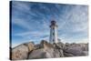 Canada, Nova Scotia, Peggy's Cove. Fishing village and Peggys Point Lighthouse.-Walter Bibikow-Stretched Canvas