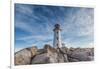 Canada, Nova Scotia, Peggy's Cove. Fishing village and Peggys Point Lighthouse.-Walter Bibikow-Framed Photographic Print