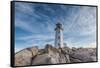 Canada, Nova Scotia, Peggy's Cove. Fishing village and Peggys Point Lighthouse.-Walter Bibikow-Framed Stretched Canvas