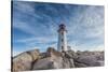 Canada, Nova Scotia, Peggy's Cove. Fishing village and Peggys Point Lighthouse.-Walter Bibikow-Stretched Canvas