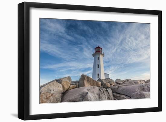 Canada, Nova Scotia, Peggy's Cove. Fishing village and Peggys Point Lighthouse.-Walter Bibikow-Framed Photographic Print