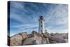 Canada, Nova Scotia, Peggy's Cove. Fishing village and Peggys Point Lighthouse.-Walter Bibikow-Stretched Canvas