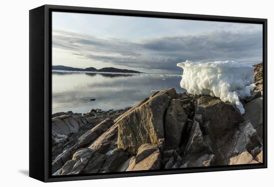 Canada, Nunavut, Iceberg Stranded by Low Tide Along Frozen Channel-Paul Souders-Framed Stretched Canvas