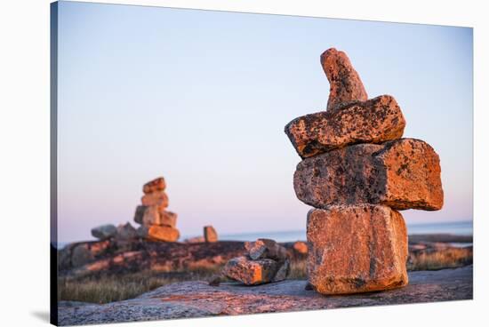 Canada, Nunavut, Rocks Cairns on Harbour Islands Along Hudson Bay-Paul Souders-Stretched Canvas