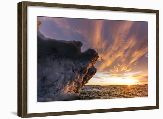 Canada, Nunavut Territory, Setting Midnight Sun Lights Clouds Above Melting Iceberg-Paul Souders-Framed Photographic Print