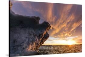 Canada, Nunavut Territory, Setting Midnight Sun Lights Clouds Above Melting Iceberg-Paul Souders-Stretched Canvas