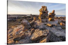 Canada, Nunavut Territory, Sunset Lights Cairns on Harbor Islands-Paul Souders-Stretched Canvas