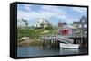 Canada, Peggy's Cove, Nova Scotia, Peaceful and Quiet Famous Harbor with Boats and Homes in Summer-Bill Bachmann-Framed Stretched Canvas