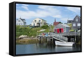 Canada, Peggy's Cove, Nova Scotia, Peaceful and Quiet Famous Harbor with Boats and Homes in Summer-Bill Bachmann-Framed Stretched Canvas