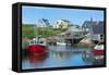 Canada, Peggy's Cove, Nova Scotia, Peaceful and Quiet Famous Harbor with Boats and Homes in Summer-Bill Bachmann-Framed Stretched Canvas