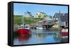 Canada, Peggy's Cove, Nova Scotia, Peaceful and Quiet Famous Harbor with Boats and Homes in Summer-Bill Bachmann-Framed Stretched Canvas