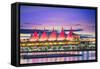 Canada Place at sunset on the Burrard Inlet waterfront of Vancouver, British Columbia, Canada, Nort-Toms Auzins-Framed Stretched Canvas