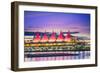 Canada Place at sunset on the Burrard Inlet waterfront of Vancouver, British Columbia, Canada, Nort-Toms Auzins-Framed Photographic Print